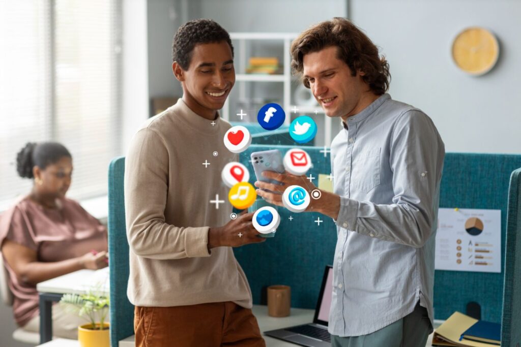 image of two people geting benifits from social media marketing